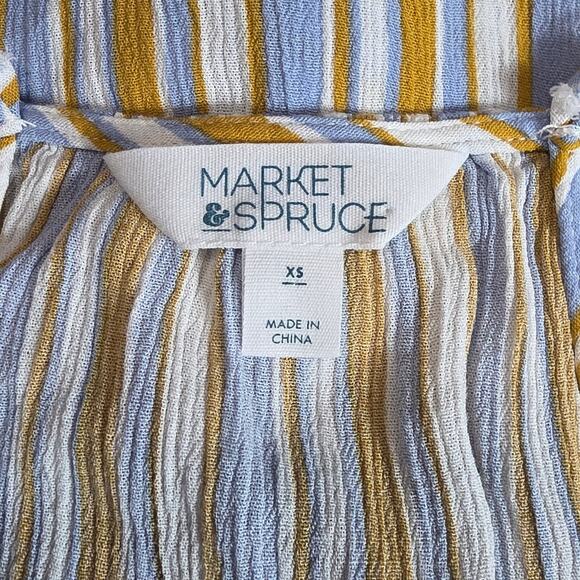 Market & Spruce Wrap Tank Women XS Blue Mustard Stripe Rayon Cami Top casual - Picture 5 of 9